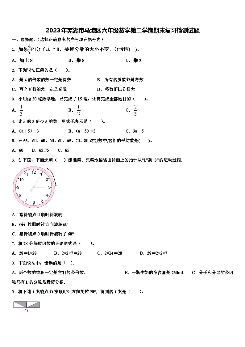 2023年芜湖市马塘区六年级数学第二学期期末复习检测试题含解析第1页