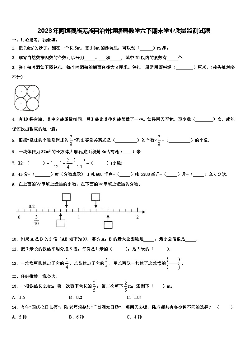 2023年阿坝藏族羌族自治州壤塘县数学六下期末学业质量监测试题含解析第1页