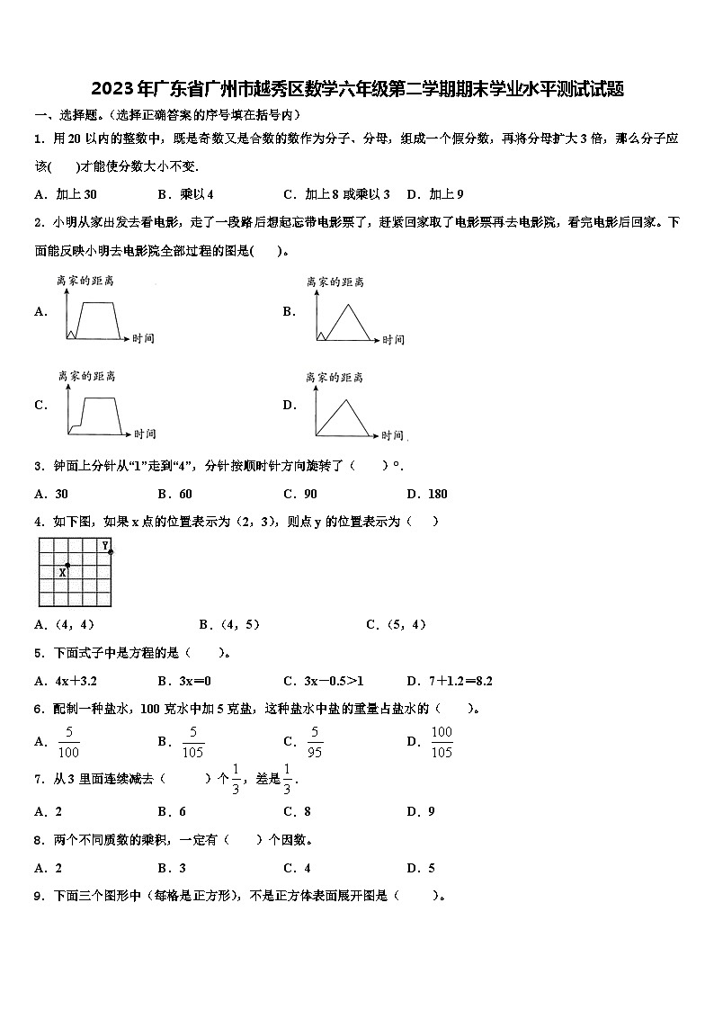2023年广东省广州市越秀区数学六年级第二学期期末学业水平测试试题含解析第1页