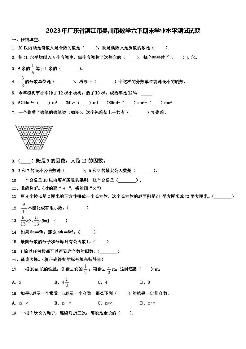 2023年广东省湛江市吴川市数学六下期末学业水平测试试题含解析第1页