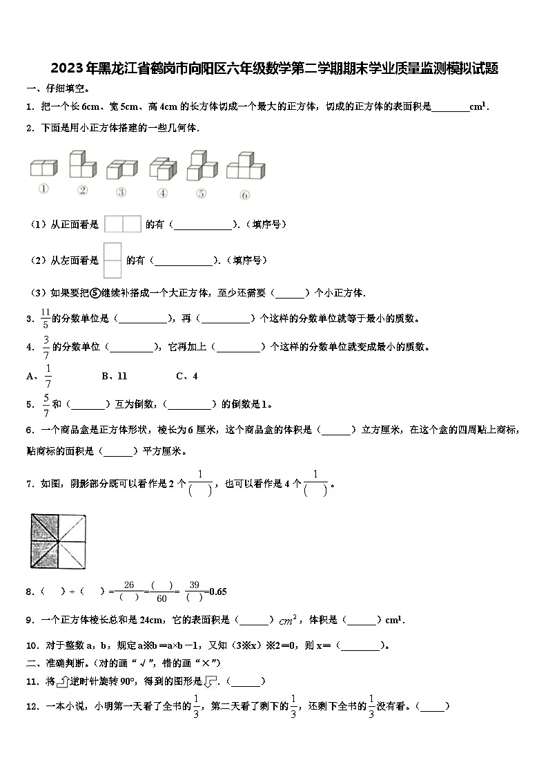 2023年黑龙江省鹤岗市向阳区六年级数学第二学期期末学业质量监测模拟试题含解析第1页