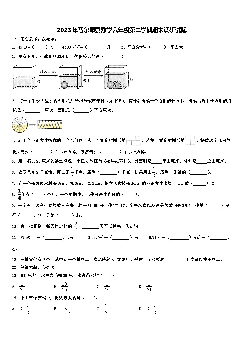 2023年马尔康县数学六年级第二学期期末调研试题含解析第1页