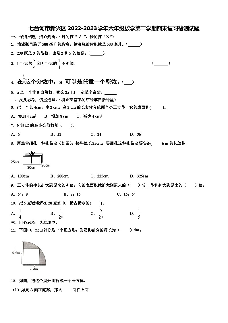 七台河市新兴区2022-2023学年六年级数学第二学期期末复习检测试题含解析第1页