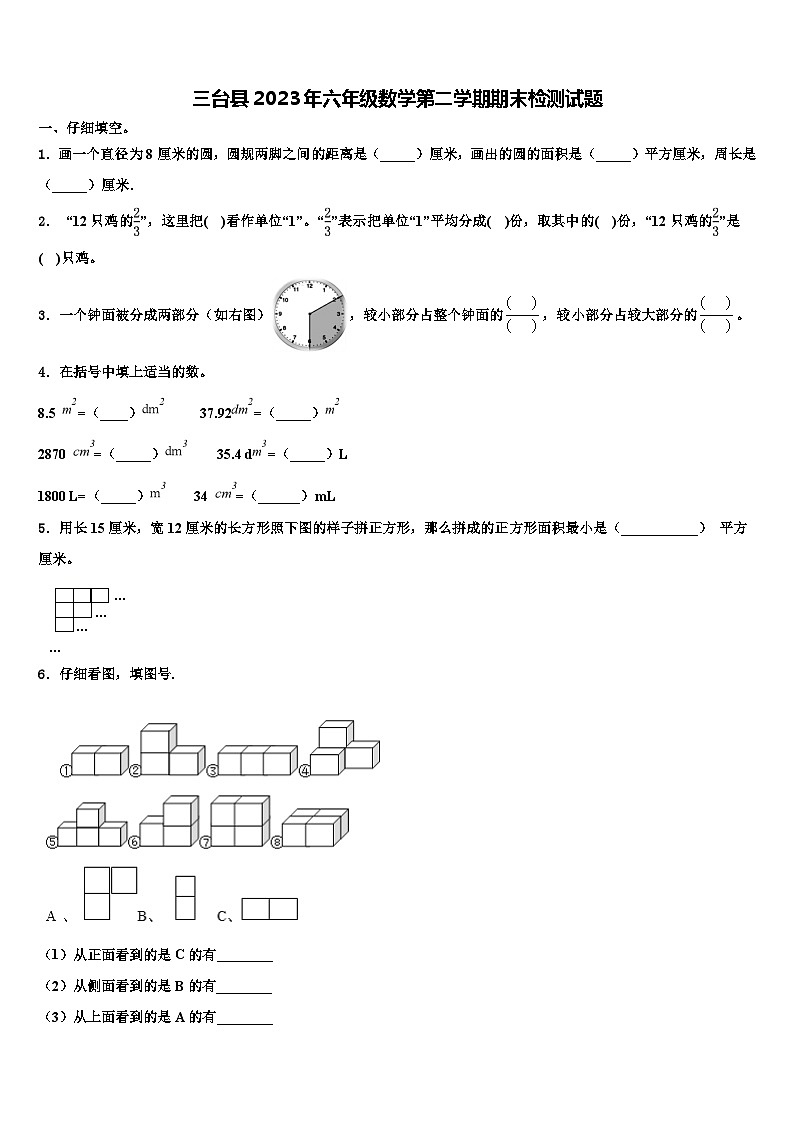 三台县2023年六年级数学第二学期期末检测试题含解析第1页