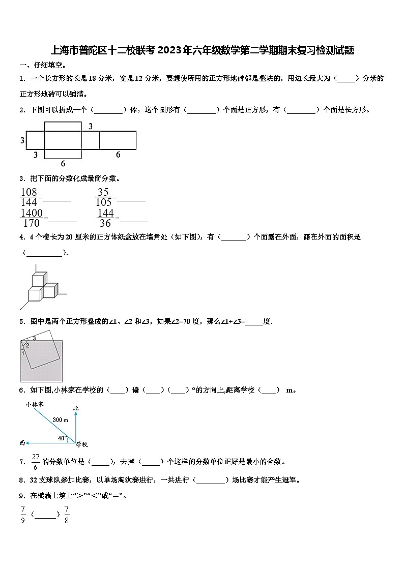 上海市普陀区十二校联考2023年六年级数学第二学期期末复习检测试题含解析01
