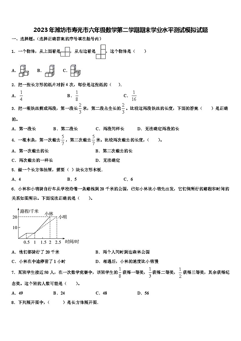 2023年潍坊市寿光市六年级数学第二学期期末学业水平测试模拟试题含解析第1页