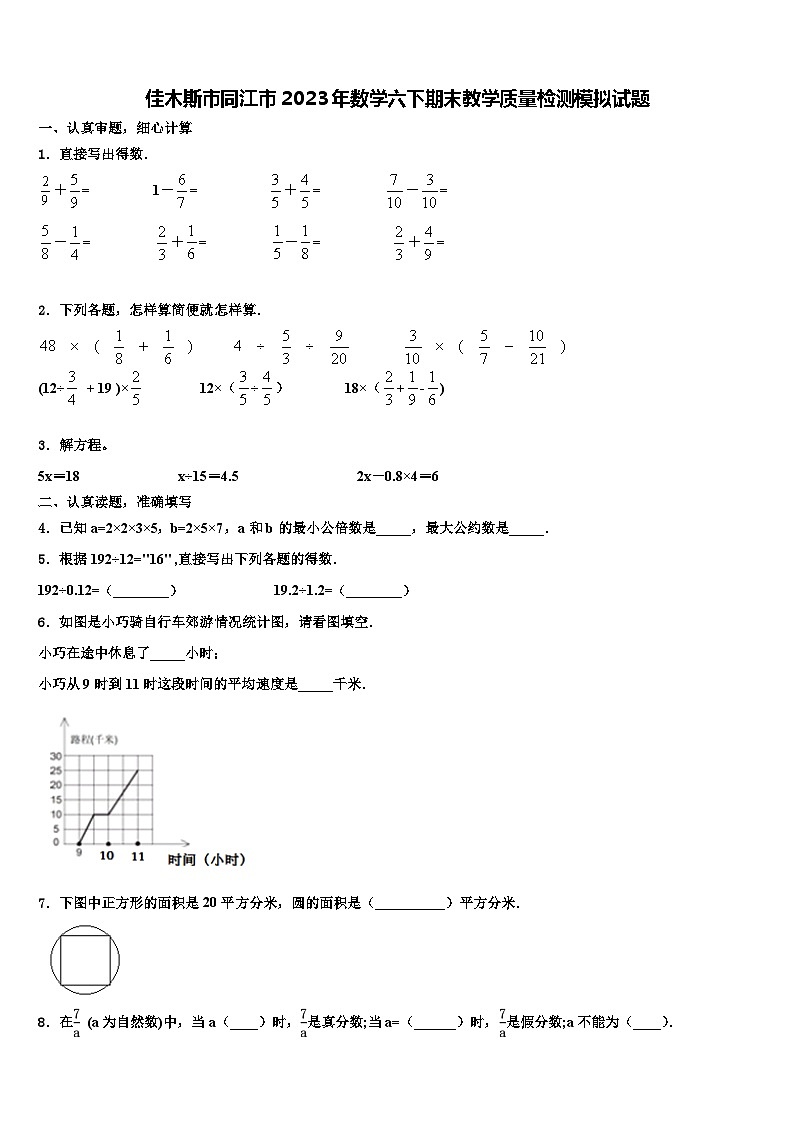 佳木斯市同江市2023年数学六下期末教学质量检测模拟试题含解析01