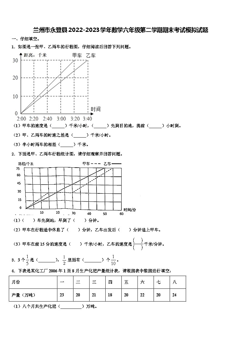兰州市永登县2022-2023学年数学六年级第二学期期末考试模拟试题含解析第1页