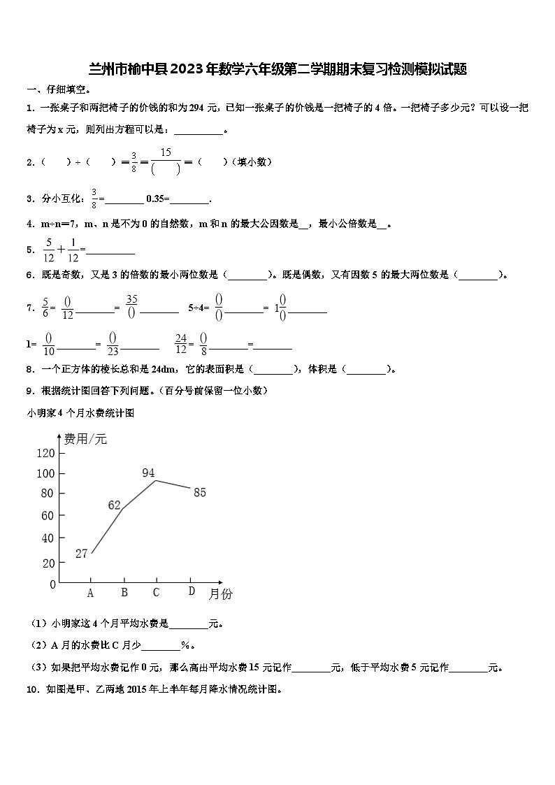 兰州市榆中县2023年数学六年级第二学期期末复习检测模拟试题含解析第1页