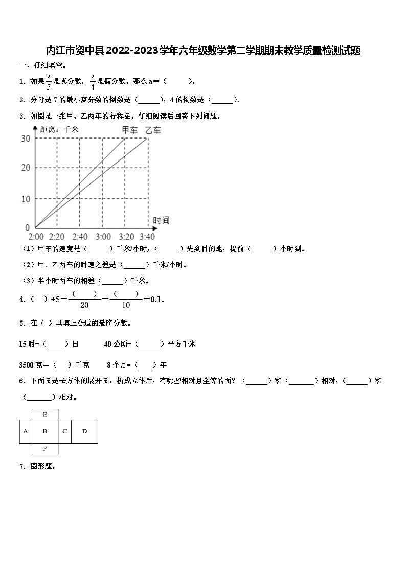 内江市资中县2022-2023学年六年级数学第二学期期末教学质量检测试题含解析第1页