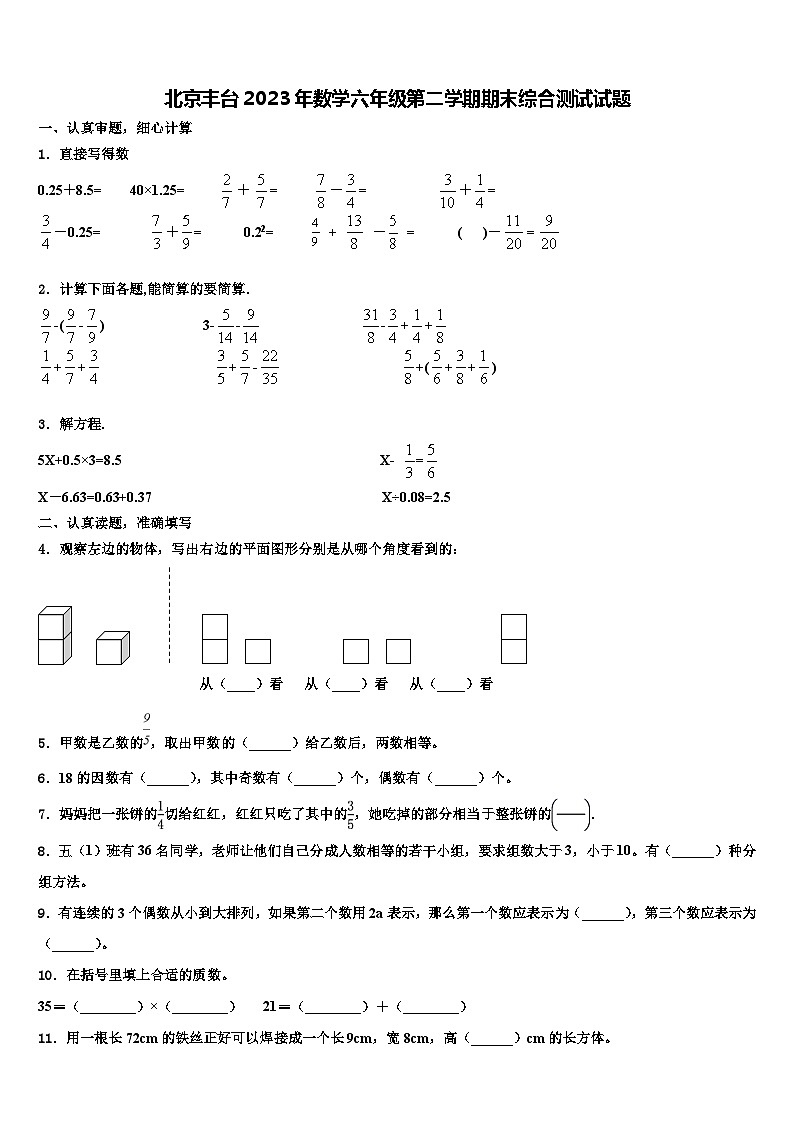 北京丰台2023年数学六年级第二学期期末综合测试试题含解析01