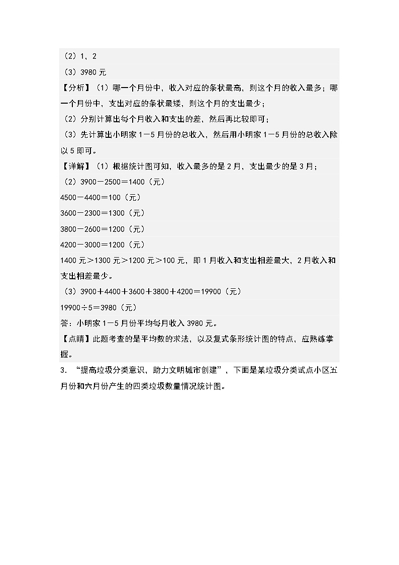 人教版数学四年级下册期末典例专项练习十：复式统计表的应用（解析）第3页