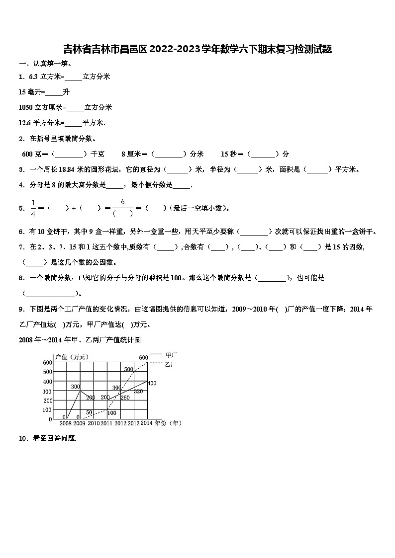 吉林省吉林市昌邑区2022-2023学年数学六下期末复习检测试题含解析01