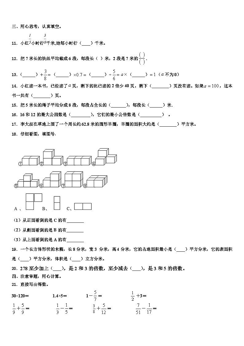 南雄市2022-2023学年六年级数学第二学期期末质量跟踪监视模拟试题含解析02