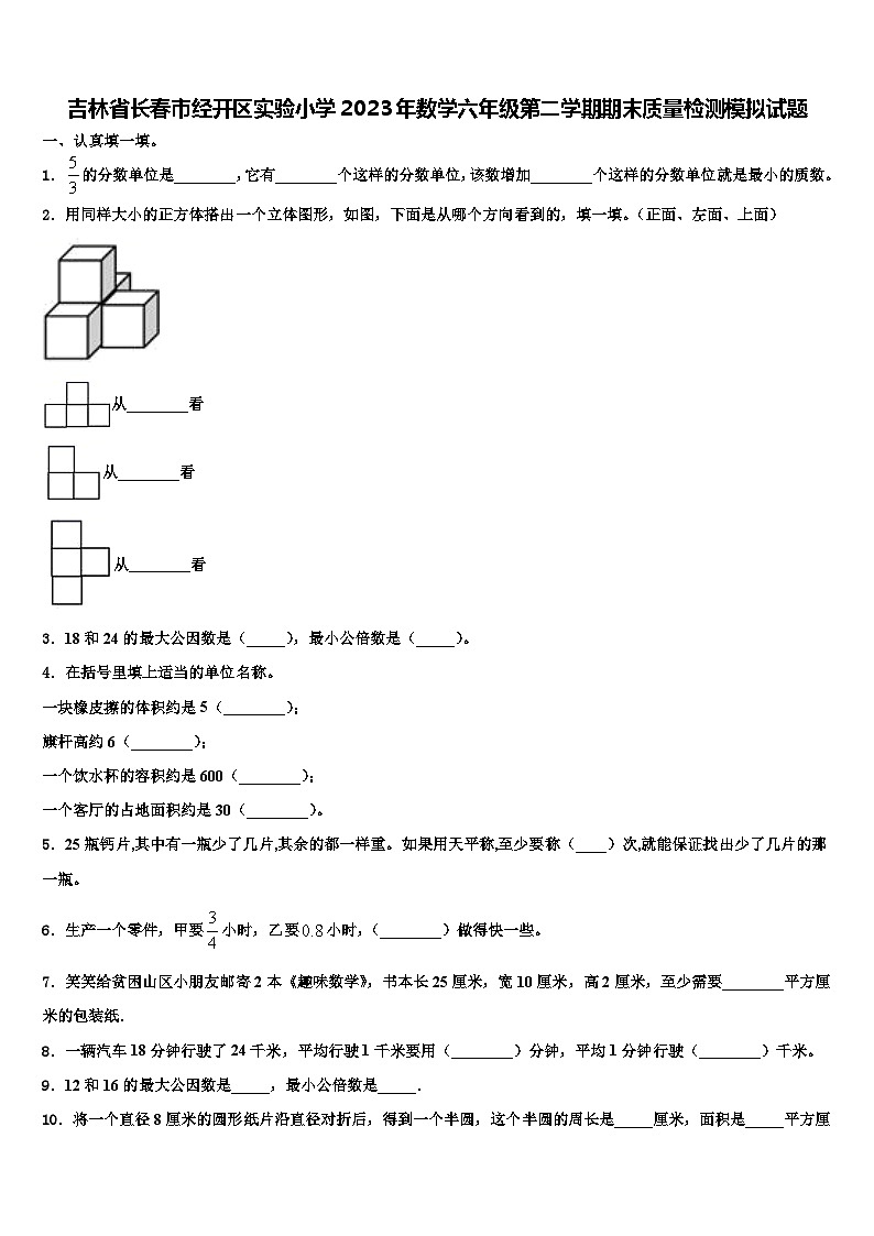 吉林省长春市经开区实验小学2023年数学六年级第二学期期末质量检测模拟试题含解析01
