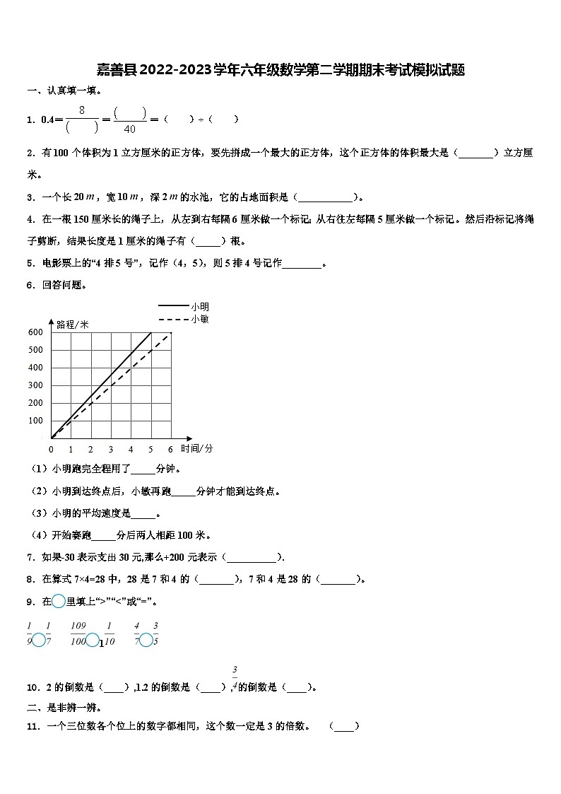 嘉善县2022-2023学年六年级数学第二学期期末考试模拟试题含解析第1页