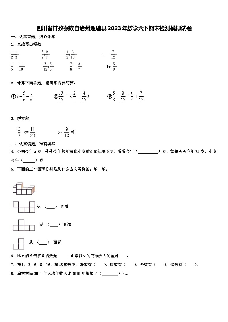 四川省甘孜藏族自治州理塘县2023年数学六下期末检测模拟试题含解析第1页