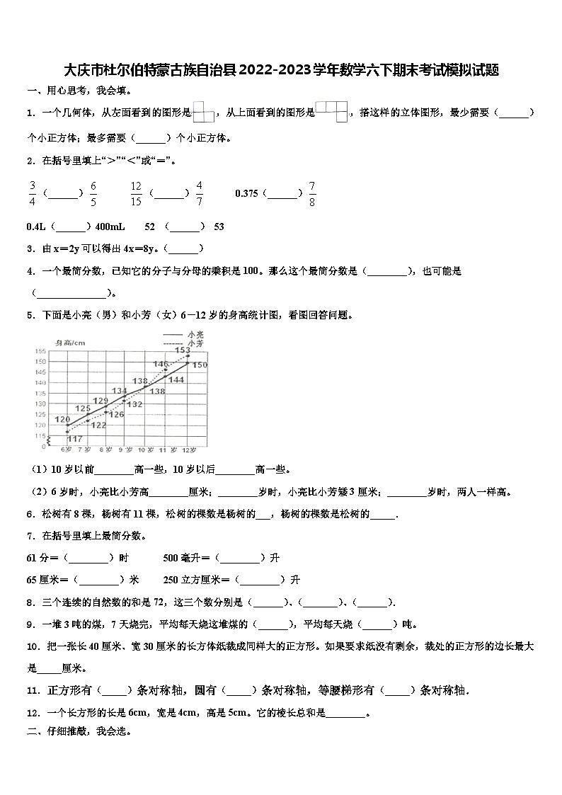 大庆市杜尔伯特蒙古族自治县2022-2023学年数学六下期末考试模拟试题含解析01