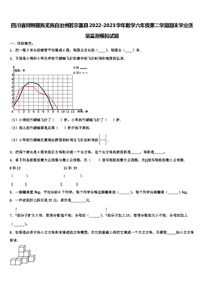 四川省阿坝藏族羌族自治州若尔盖县2022-2023学年数学六年级第二学期期末学业质量监测模拟试题含解析01