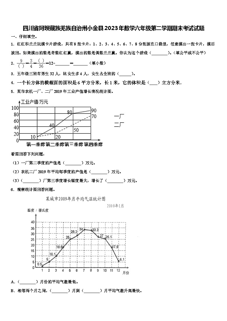 四川省阿坝藏族羌族自治州小金县2023年数学六年级第二学期期末考试试题含解析01