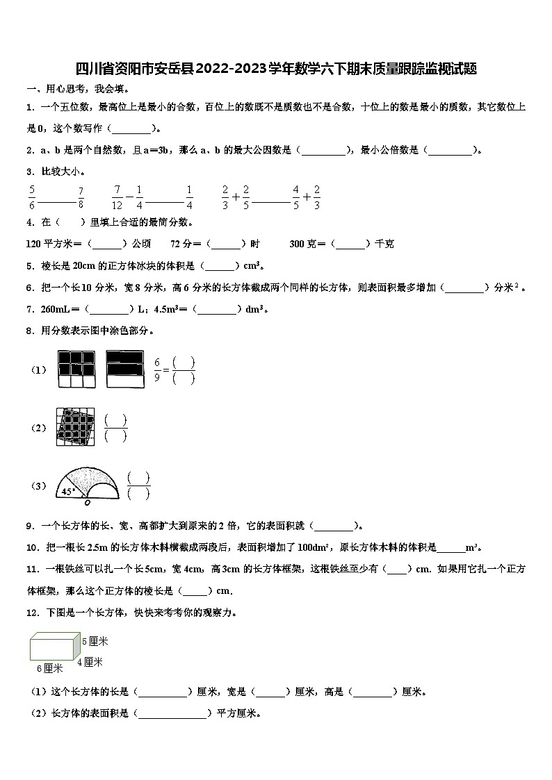 四川省资阳市安岳县2022-2023学年数学六下期末质量跟踪监视试题含解析01