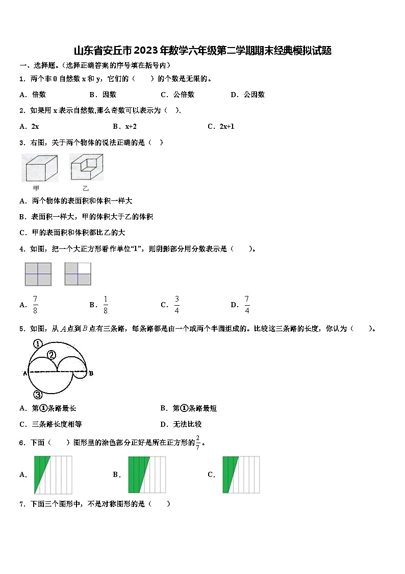 山东省安丘市2023年数学六年级第二学期期末经典模拟试题含解析第1页