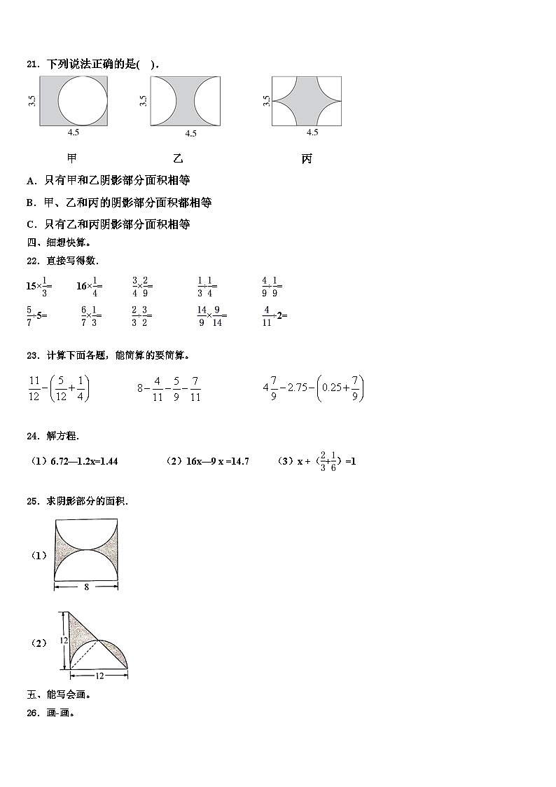 山东省淄博市博山区2022-2023学年数学六年级第二学期期末质量跟踪监视试题含解析第3页