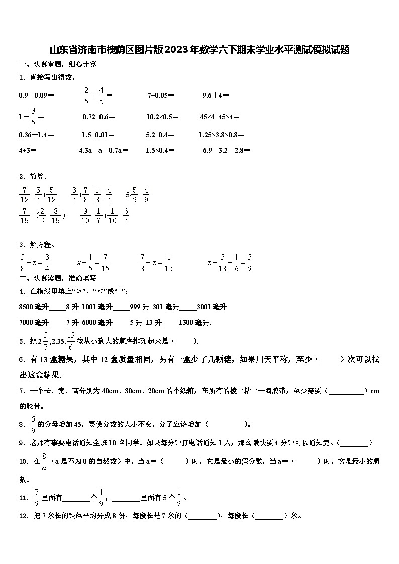 山东省济南市槐荫区图片版2023年数学六下期末学业水平测试模拟试题含解析01