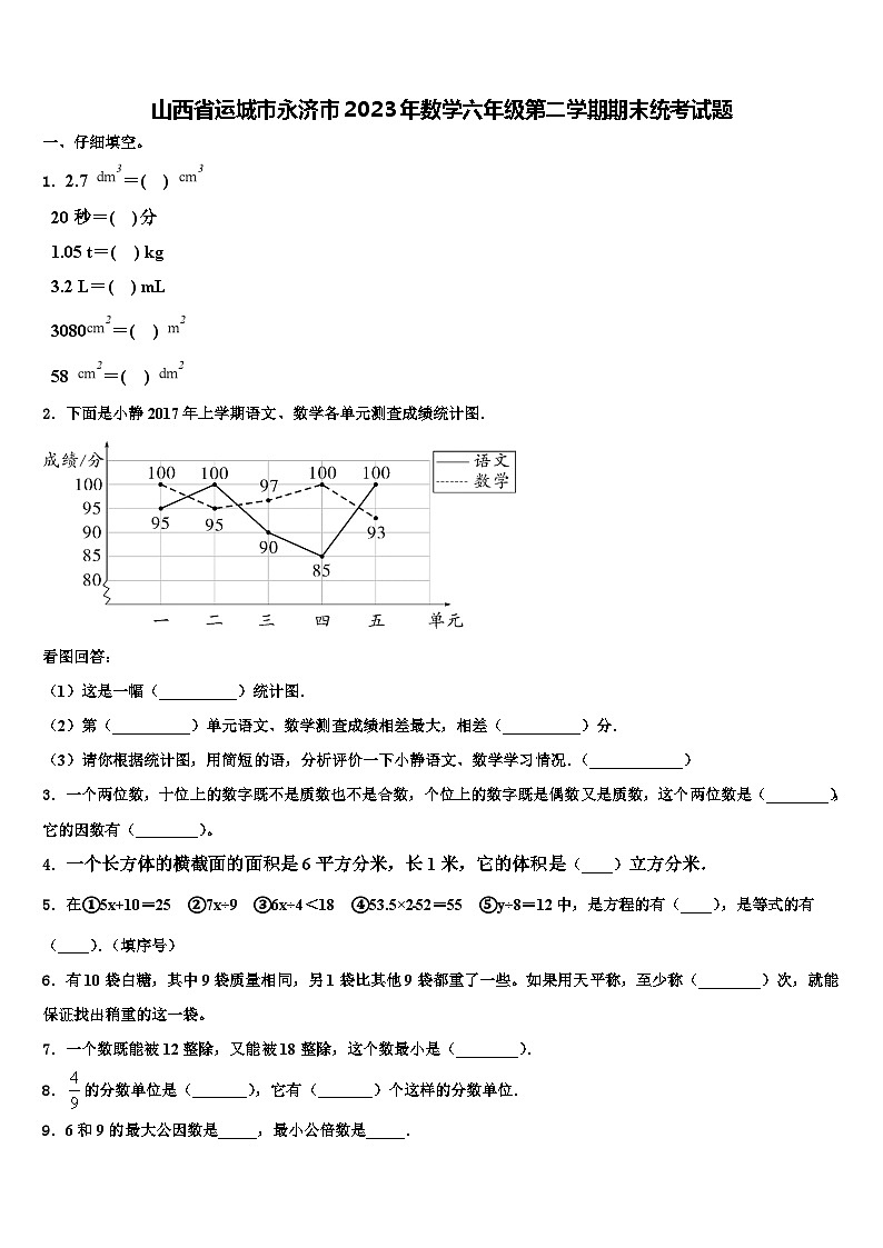 山西省运城市永济市2023年数学六年级第二学期期末统考试题含解析第1页