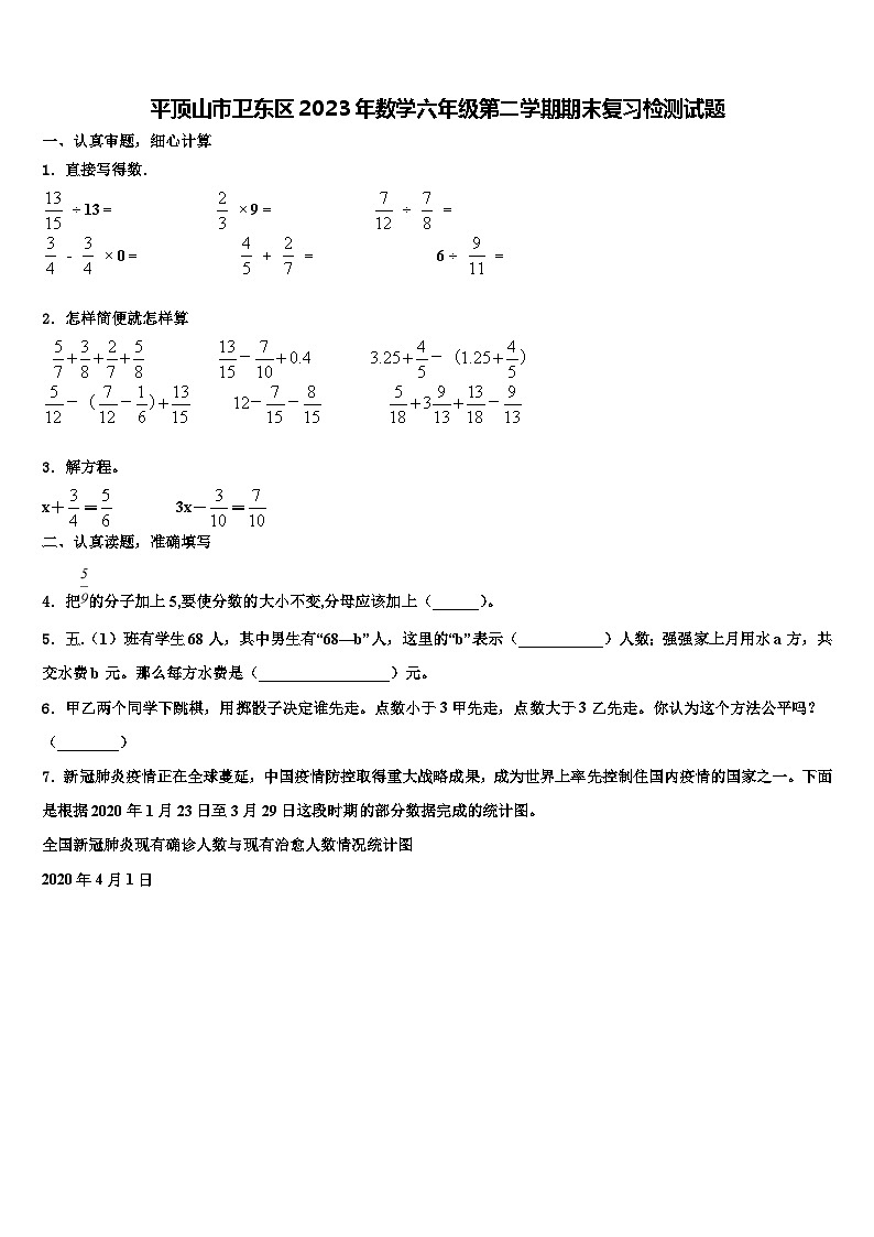 平顶山市卫东区2023年数学六年级第二学期期末复习检测试题含解析01