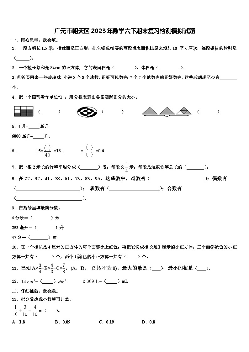 广元市朝天区2023年数学六下期末复习检测模拟试题含解析01