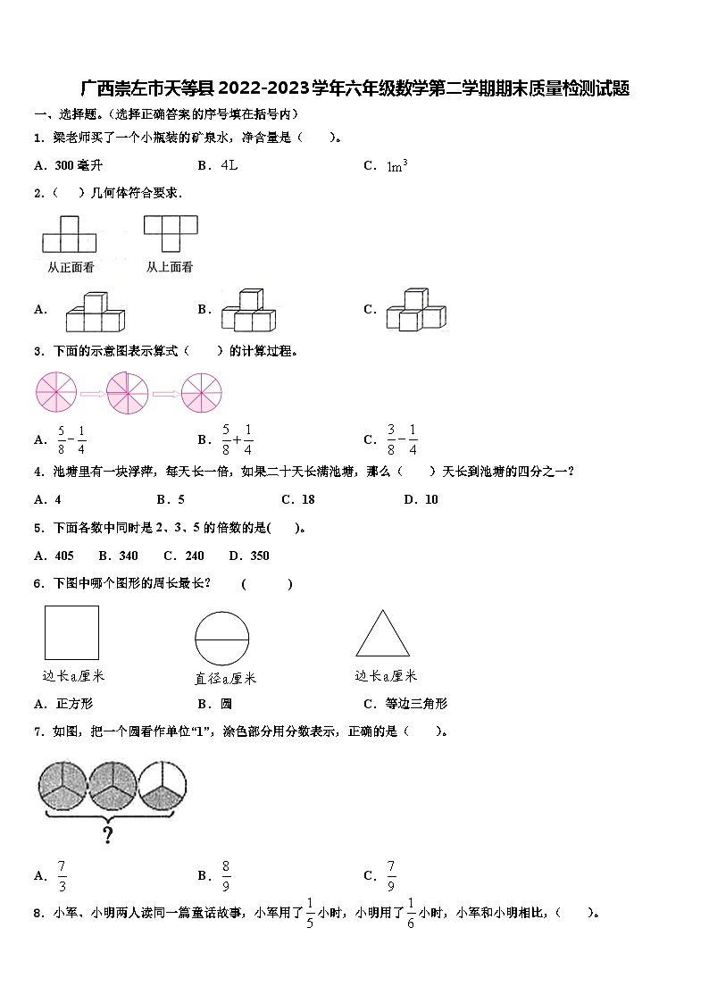 广西崇左市天等县2022-2023学年六年级数学第二学期期末质量检测试题含解析第1页