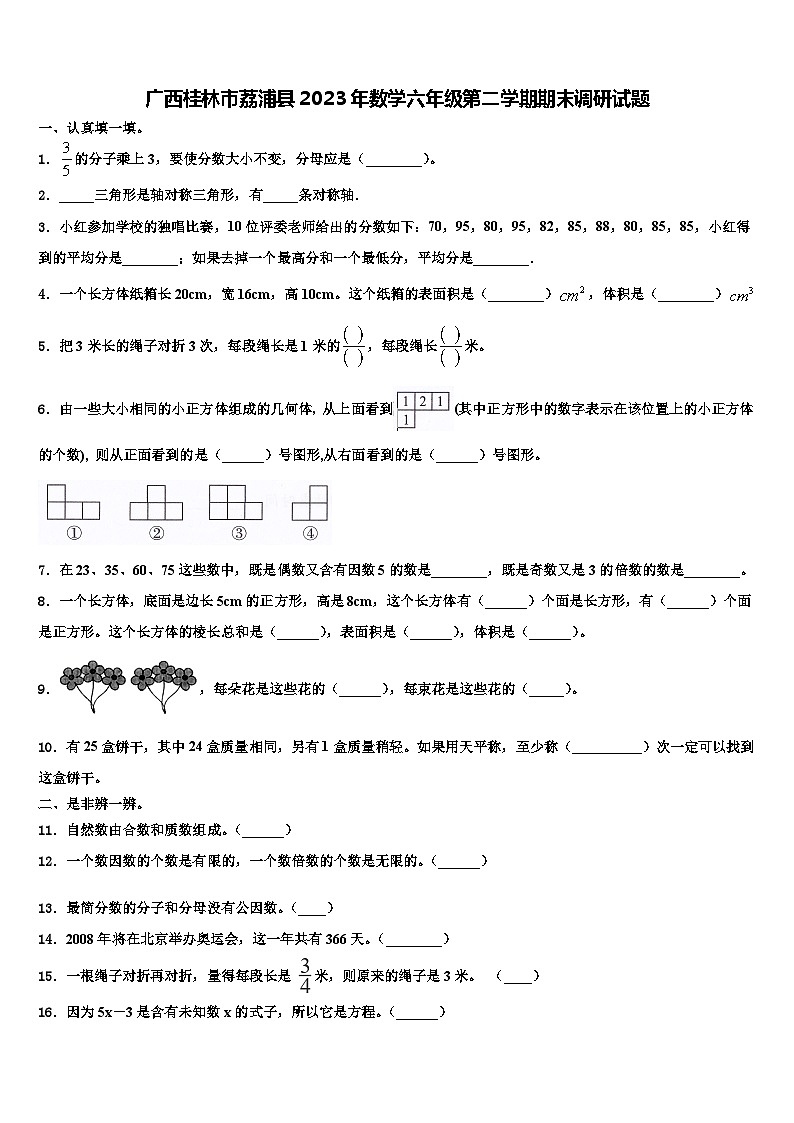 广西桂林市荔浦县2023年数学六年级第二学期期末调研试题含解析第1页