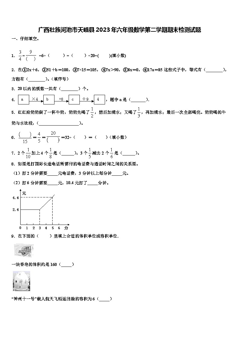 广西壮族河池市天峨县2023年六年级数学第二学期期末检测试题含解析第1页
