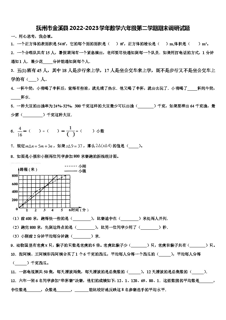 抚州市金溪县2022-2023学年数学六年级第二学期期末调研试题含解析01