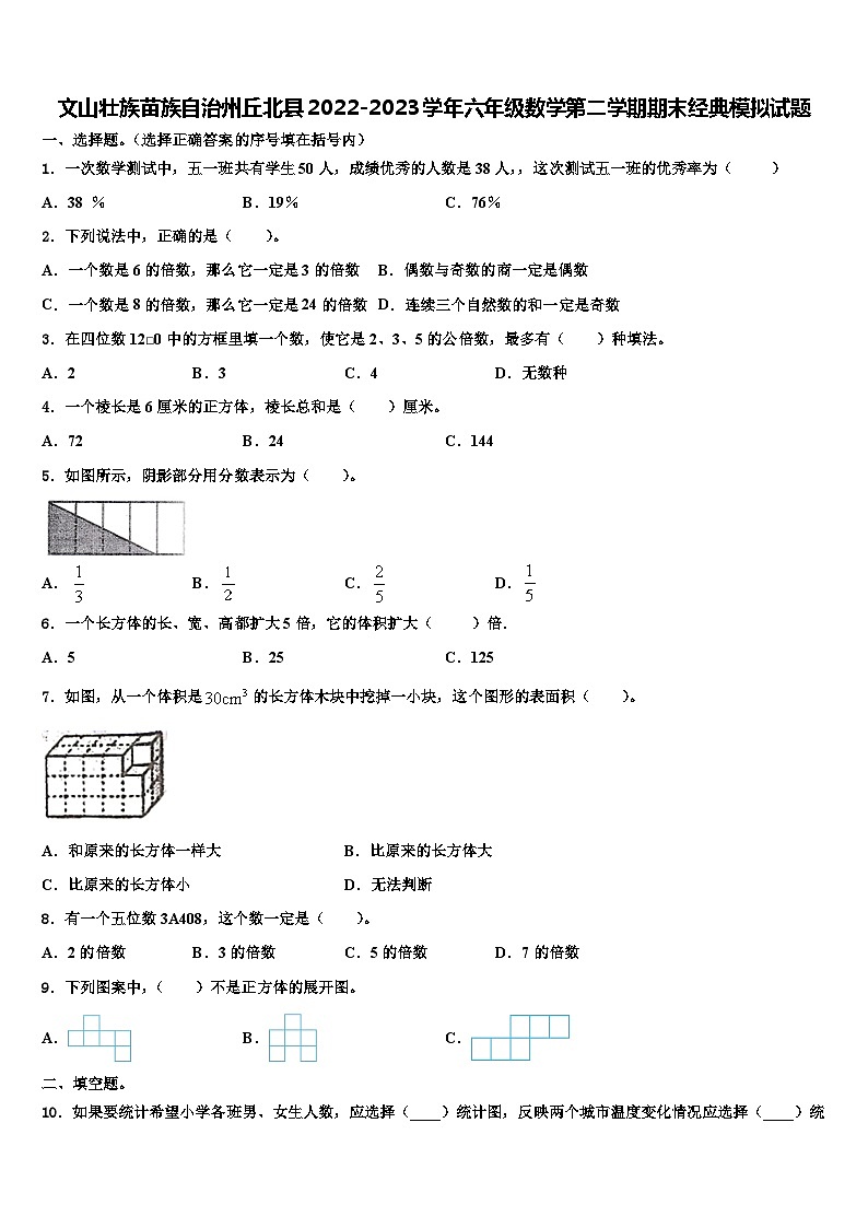 文山壮族苗族自治州丘北县2022-2023学年六年级数学第二学期期末经典模拟试题含解析第1页