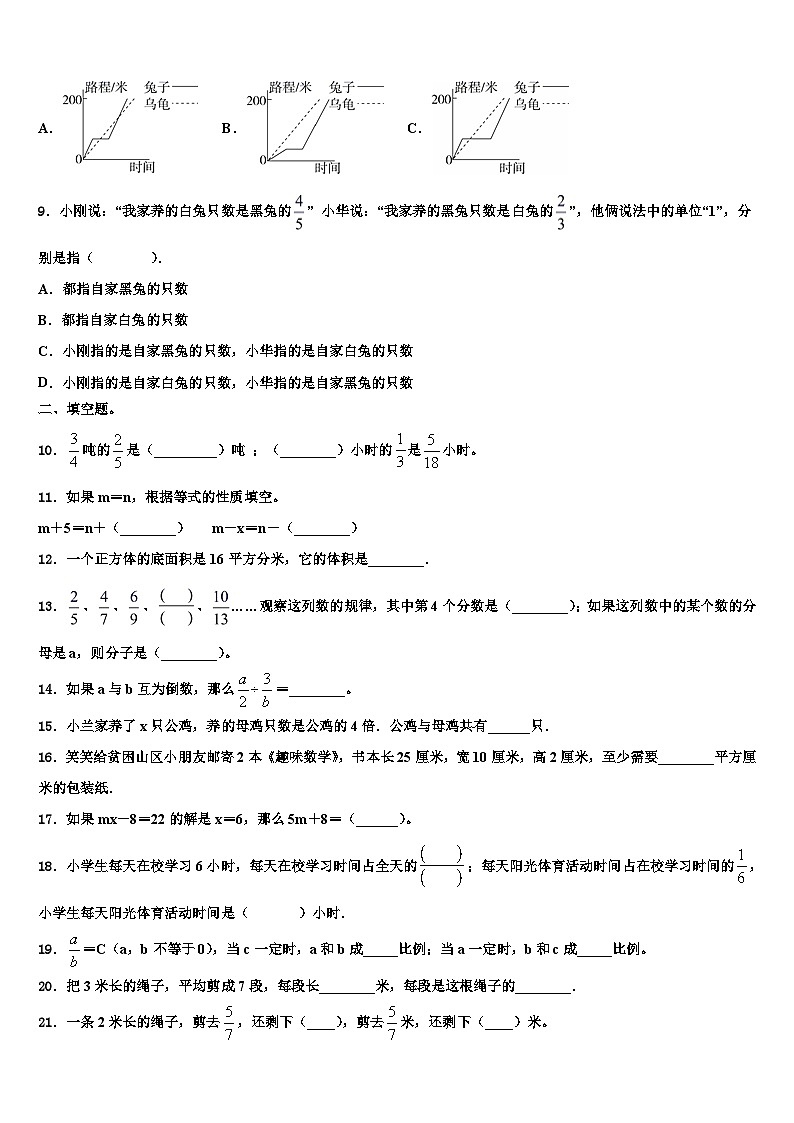 文山壮族苗族自治州文山县2023年六年级数学第二学期期末学业水平测试模拟试题含解析第2页