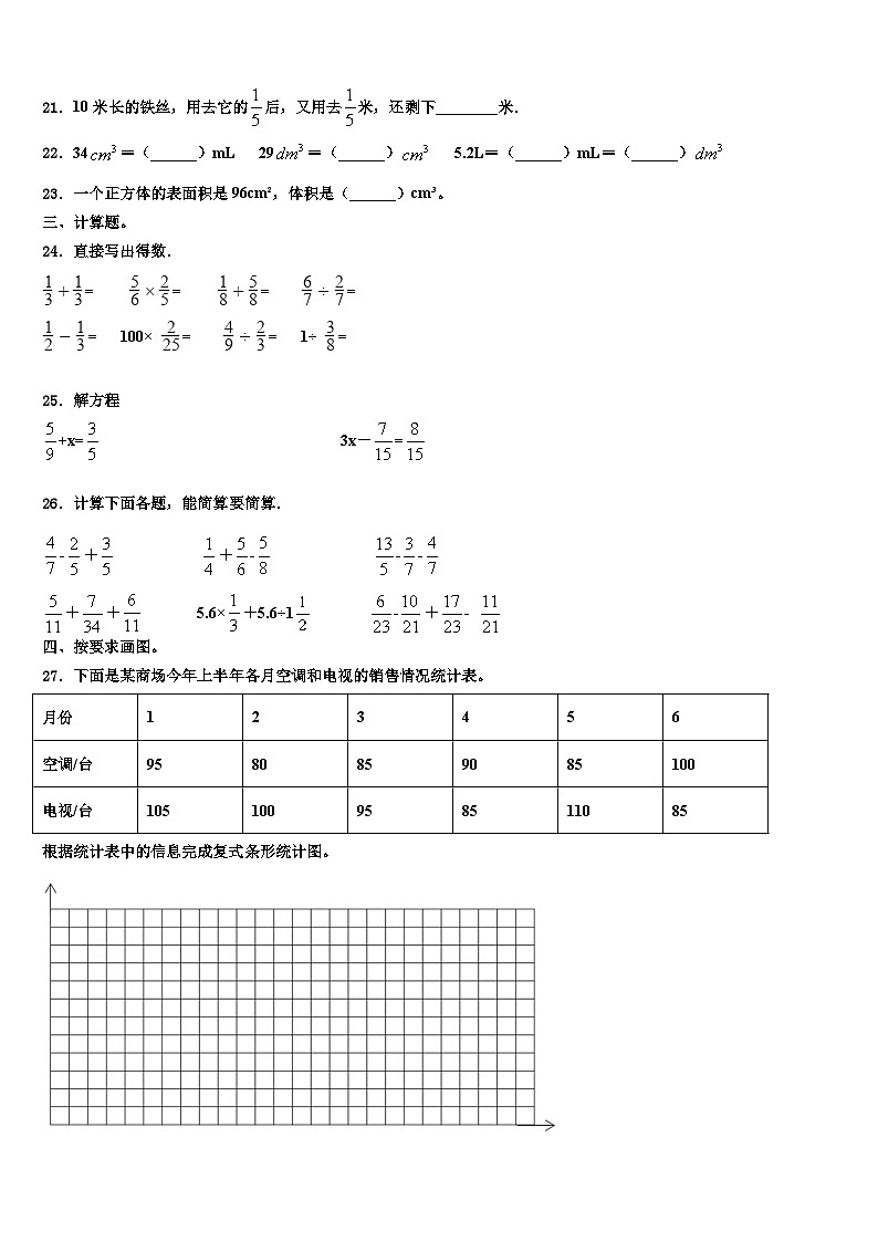 汉中市镇巴县2023年数学六下期末质量检测模拟试题含解析第3页