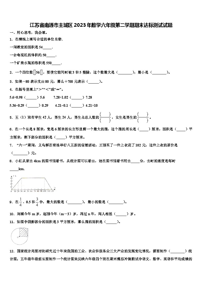 江苏省南通市主城区2023年数学六年级第二学期期末达标测试试题含解析第1页