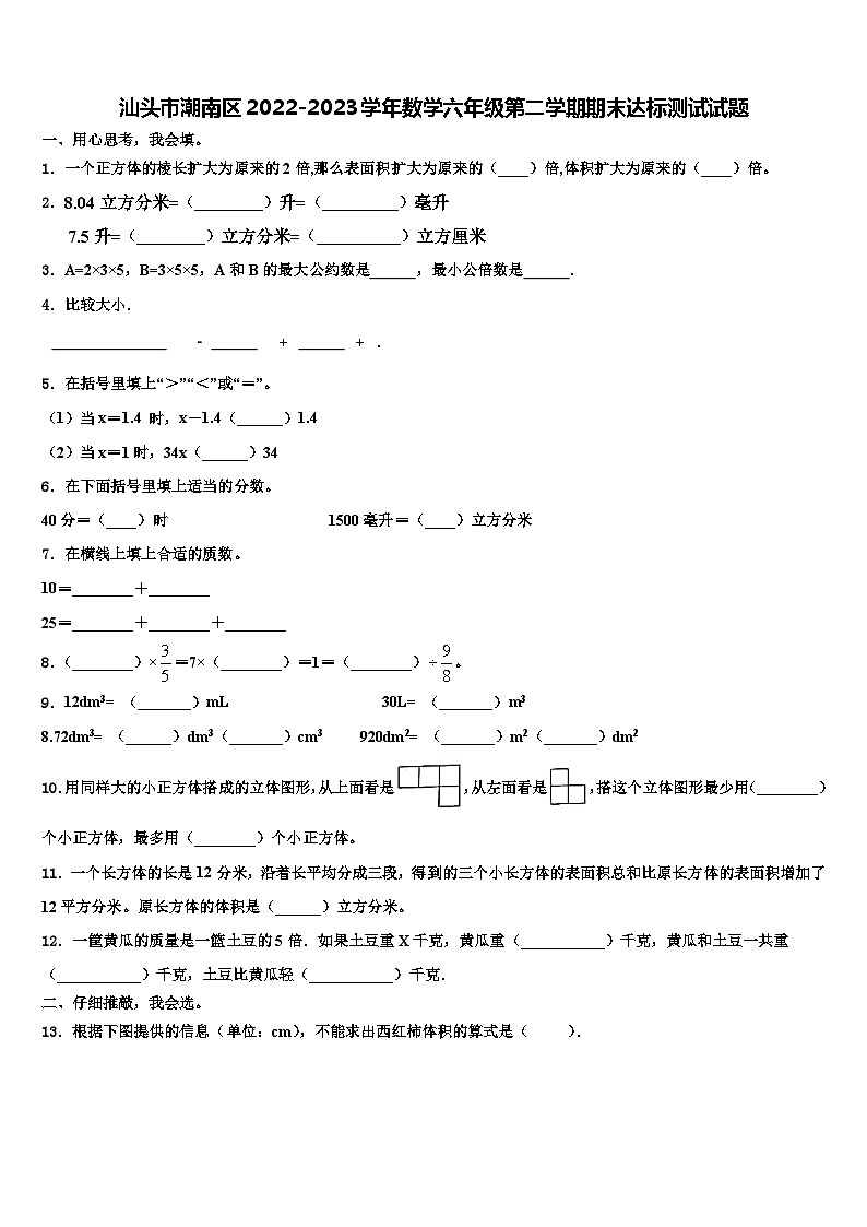 汕头市潮南区2022-2023学年数学六年级第二学期期末达标测试试题含解析第1页