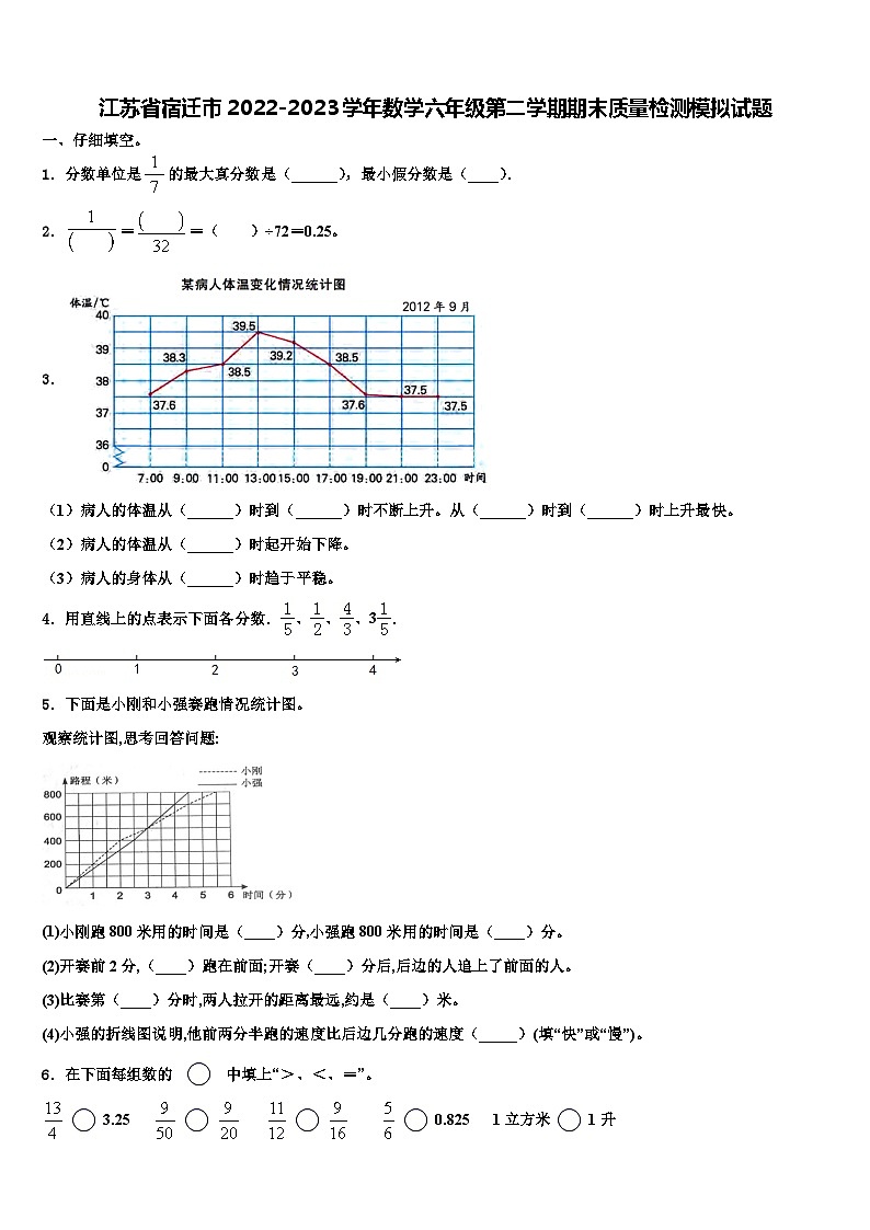 江苏省宿迁市2022-2023学年数学六年级第二学期期末质量检测模拟试题含解析第1页