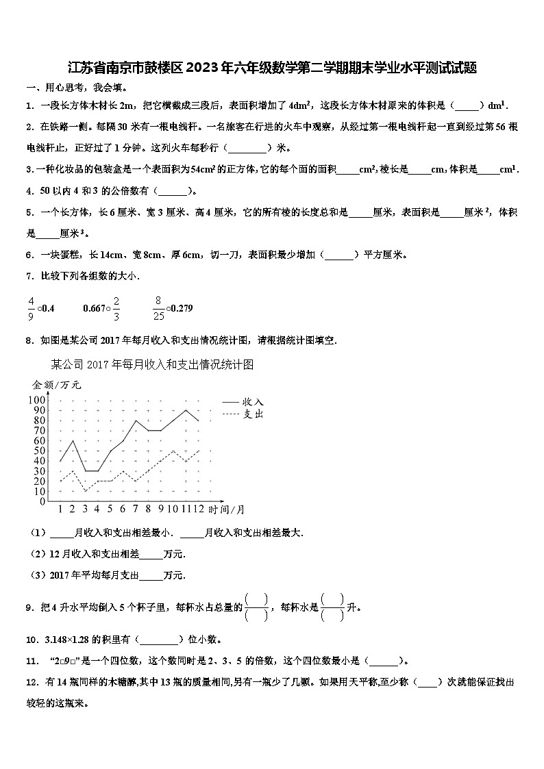 江苏省南京市鼓楼区2023年六年级数学第二学期期末学业水平测试试题含解析第1页