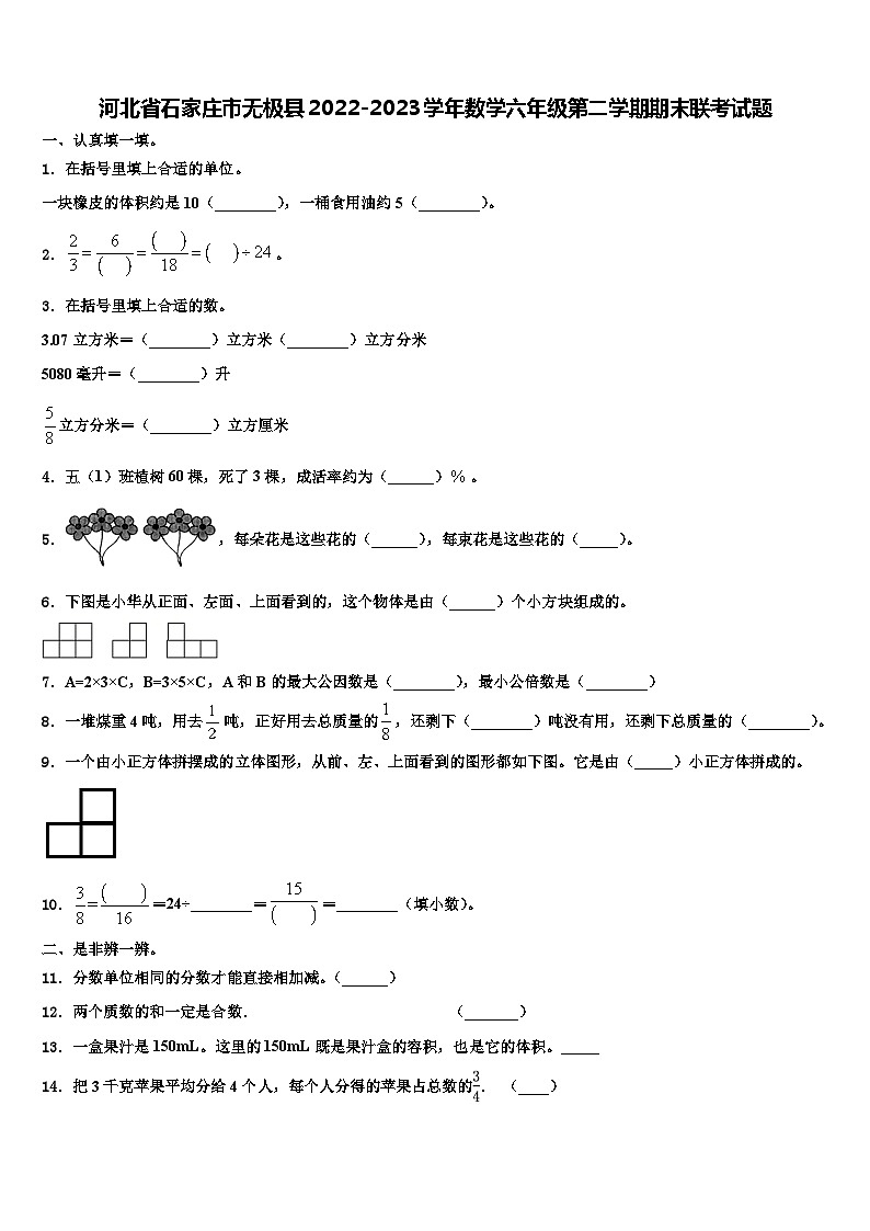 河北省石家庄市无极县2022-2023学年数学六年级第二学期期末联考试题含解析01