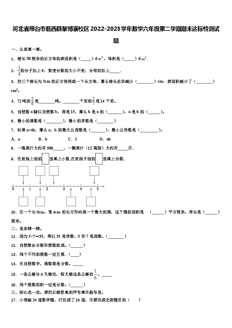 河北省邢台市临西县黎博寨校区2022-2023学年数学六年级第二学期期末达标检测试题含解析第1页