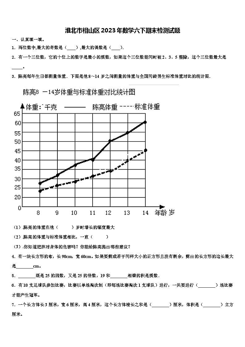 淮北市相山区2023年数学六下期末检测试题含解析第1页