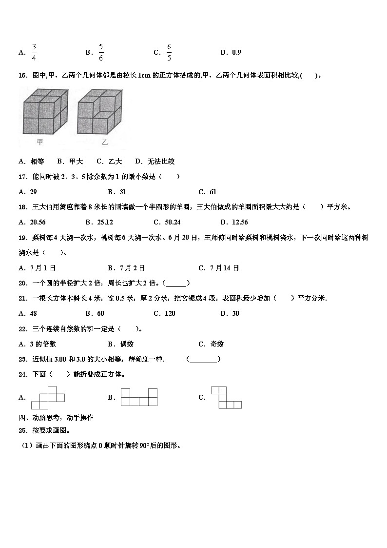湖北省孝感市大悟县2022-2023学年数学六年级第二学期期末学业质量监测模拟试题含解析第2页
