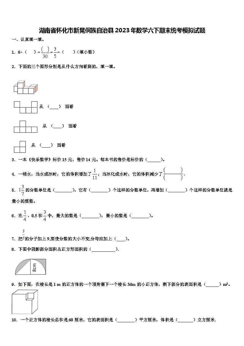 湖南省怀化市新晃侗族自治县2023年数学六下期末统考模拟试题含解析01
