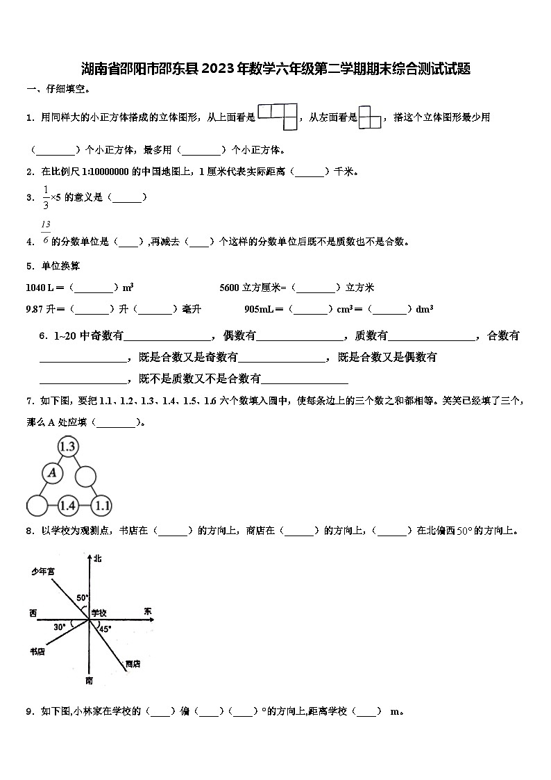 湖南省邵阳市邵东县2023年数学六年级第二学期期末综合测试试题含解析第1页