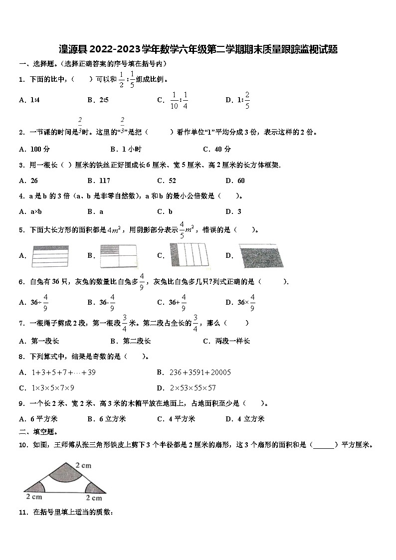 湟源县2022-2023学年数学六年级第二学期期末质量跟踪监视试题含解析01