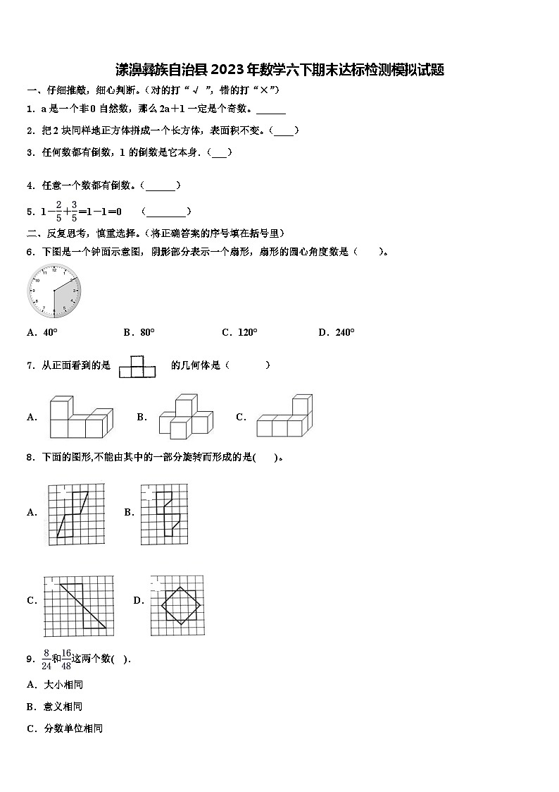漾濞彝族自治县2023年数学六下期末达标检测模拟试题含解析01